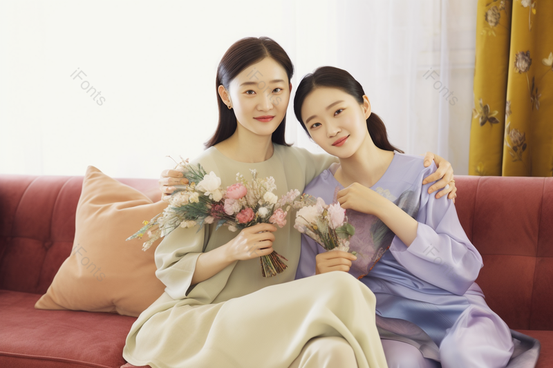 美丽居家母女节日送鲜花,高清,摄影图,摄影图片,图片大全,摄影图免费下载